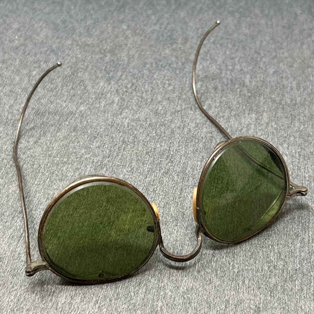 Vintage Metal Aviator Sunglasses Green BL 2 Etched Lenses Gold Frame READ